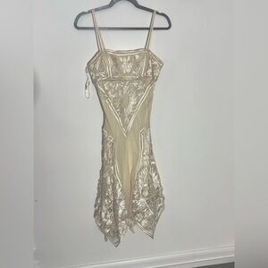 Sue Wong Gold Embroidered Midi Dress